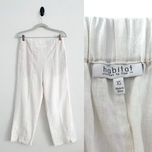 Habitat Clothes to Live in Women XS White Linen Cotton Cropped Pullon Pants NWOT